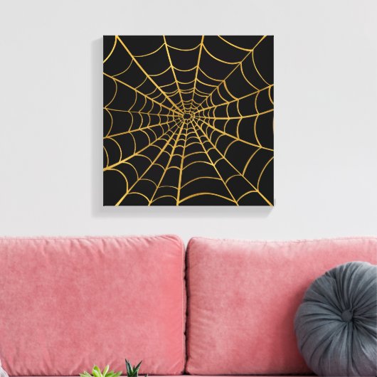 Gouden en Zwarte Spinnenweb Canvas Afdruk (Insitu (Woonkamer))