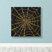 Gouden en Zwarte Spinnenweb Canvas Afdruk (Insitu (Houten vloer))