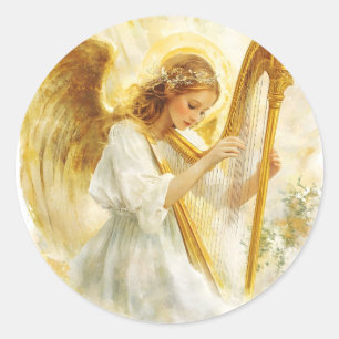 Gouden Engel Moderne Religieuze Katholieke Engelen Ronde Sticker
