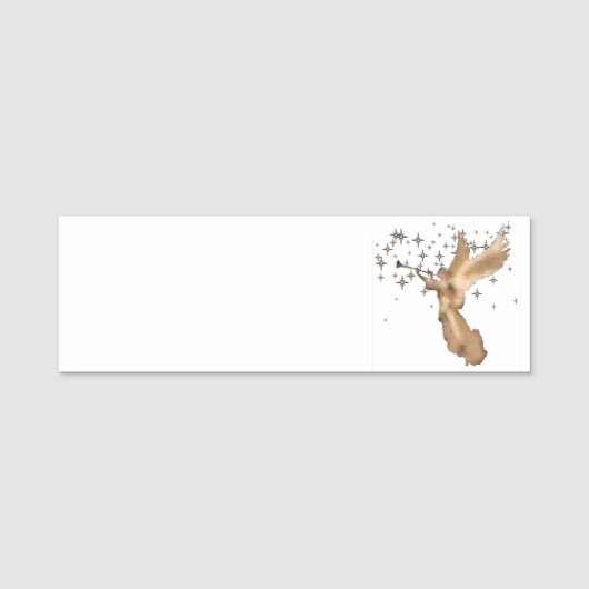 Gouden Engel & Trompet Kerstkunst Naamplaatje (Voorkant)