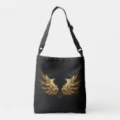Gouden engelenvleugels op een zwarte achtergrond crossbody tas (Achterkant)