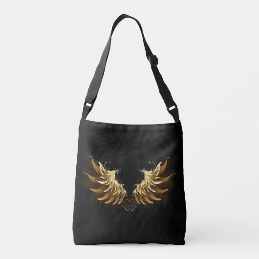 Gouden engelenvleugels op een zwarte achtergrond crossbody tas (Achterkant)