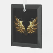 Gouden engelenvleugels op een zwarte achtergrond glas ornament (Voorkant links)