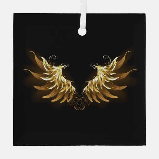 Gouden engelenvleugels op een zwarte achtergrond glas ornament (Achterkant)