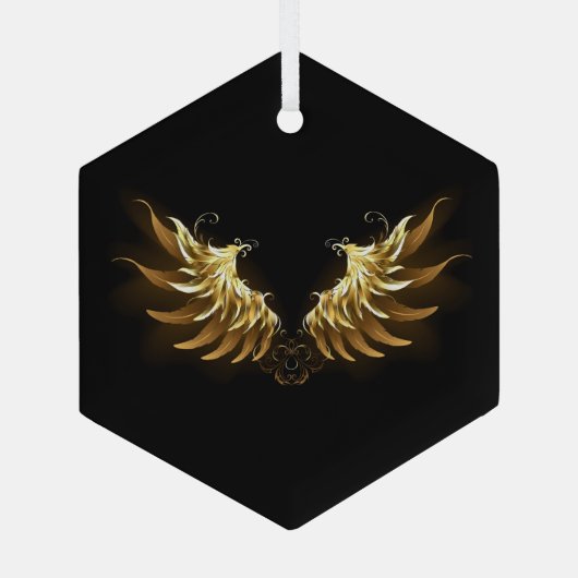 Gouden engelenvleugels op een zwarte achtergrond glas ornament (Achterkant)