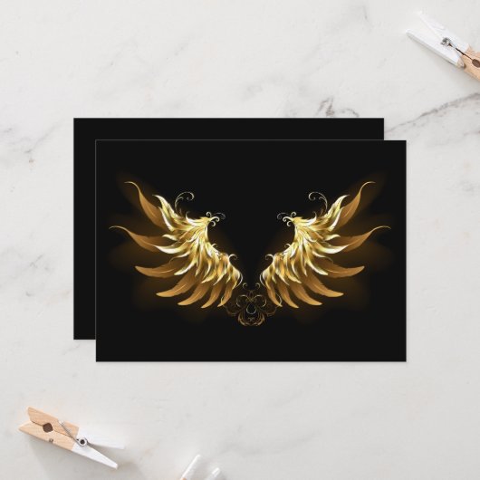 Gouden engelenvleugels op een zwarte achtergrond kaart (Voorkant / Achterkant in situ)