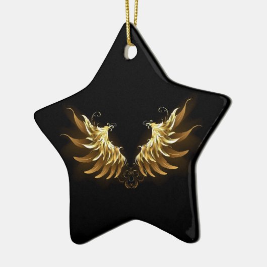 Gouden engelenvleugels op een zwarte achtergrond keramisch ornament (Links)