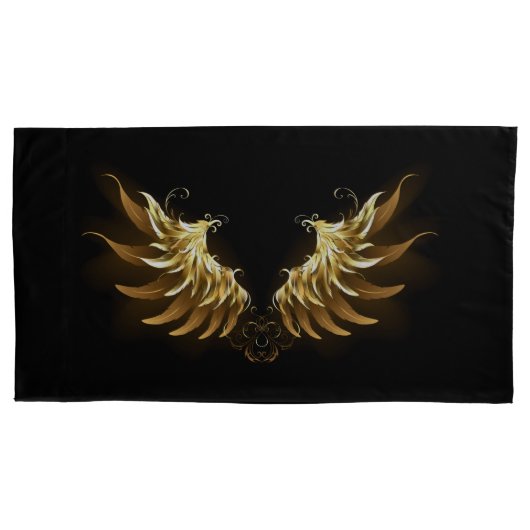 Gouden engelenvleugels op een zwarte achtergrond kussensloop (Voorkant-Links)