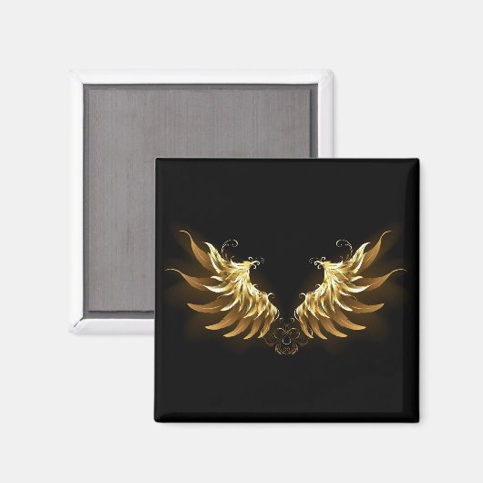 Gouden engelenvleugels op een zwarte achtergrond magneet (Voorkant / Achterkant)