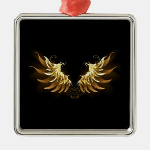 Gouden engelenvleugels op een zwarte achtergrond metalen ornament