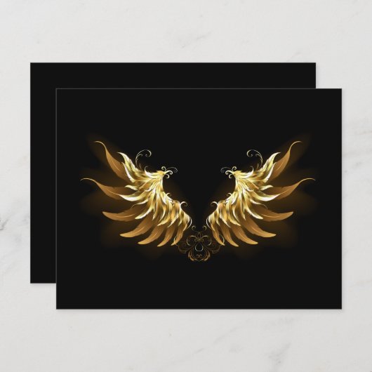 Gouden engelenvleugels op een zwarte achtergrond notitiekaartje (Voorkant / Achterkant)