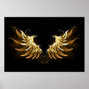 Gouden engelenvleugels op een zwarte achtergrond poster