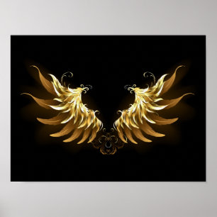 Gouden engelenvleugels op een zwarte achtergrond poster