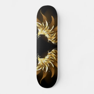 Gouden engelenvleugels op een zwarte achtergrond skateboard