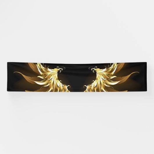 Gouden engelenvleugels op een zwarte achtergrond spandoek (Horizontaal)