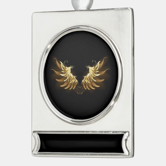 Gouden engelenvleugels op een zwarte achtergrond verzilverd banner ornament (Links)