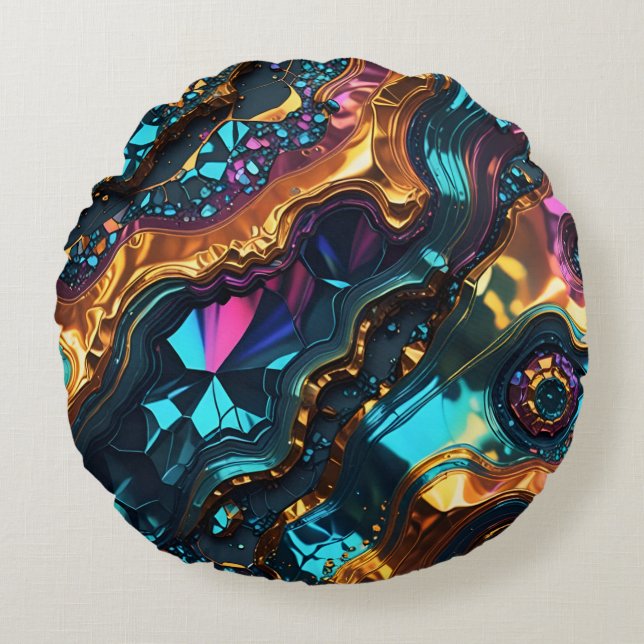 Gouden Ertsaders met glanzende Edelstenen Rond Kussen (Voorkant)