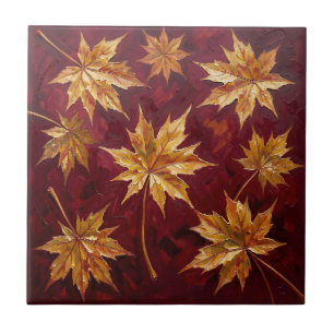 Gouden esdorenbladeren Herfstschilderij Tegeltje