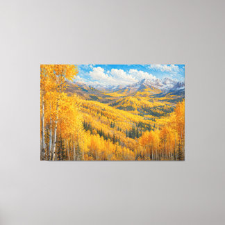 Gouden Espen Berg Olie Schilderij Canvas Afdruk