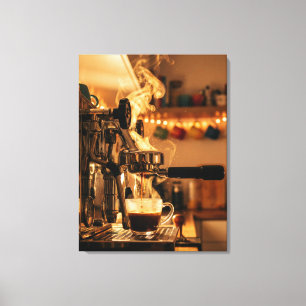 Gouden Espresso Ritueel – Warme Koffie Kunst Canvas Afdruk