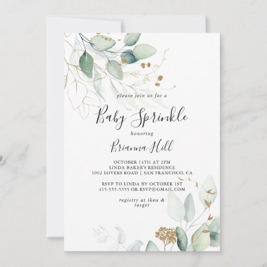 Gouden Eucalyptus Calligrafie Baby Strook Kaart (Voorkant)