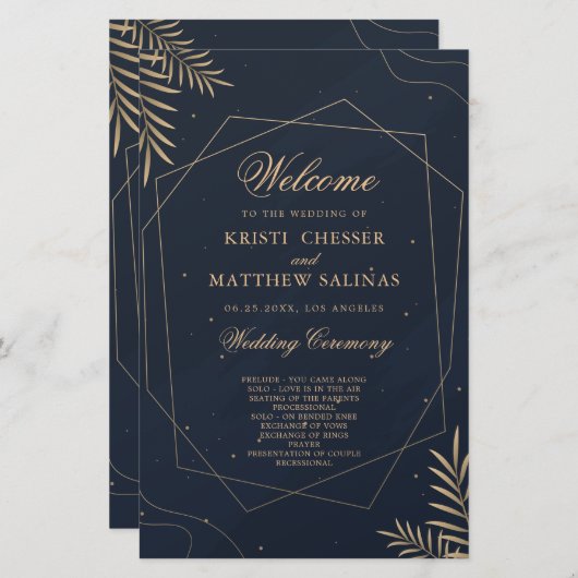 Gouden Eucalyptus Geometrische Huwelijksprogramma (Voorkant / Achterkant)