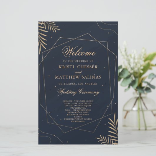 Gouden Eucalyptus Geometrische Huwelijksprogramma (Staand voorkant)
