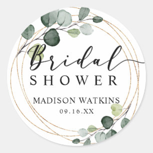 Gouden Eucalyptus Groene Bruiloftsfeest Favor Ronde Sticker