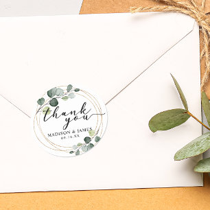 Gouden Eucalyptus Groene Huwelijks Dank Je Ronde Sticker