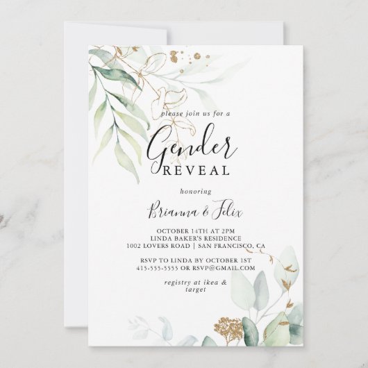 Gouden Eucalyptus Kalligrafie Geslacht Onthullen P Kaart (Voorkant)