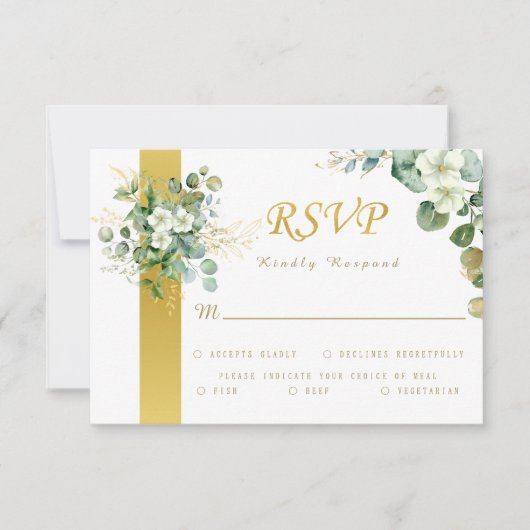 Gouden Eucalyptus krans Sage Groene rustieke bruil RSVP Kaartje (Voorkant)