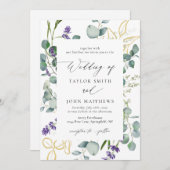 Gouden Eucalyptus Lavendel Kalligrafie Bruiloft Kaart (Voorkant / Achterkant)