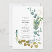 gouden eucalyptusbruinbruinbruiloft kaart (Voorkant)