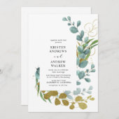 gouden eucalyptusbruinbruinbruiloft kaart (Voorkant / Achterkant)