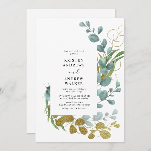 gouden eucalyptusbruinbruinbruiloft kaart (Voorkant / Achterkant)