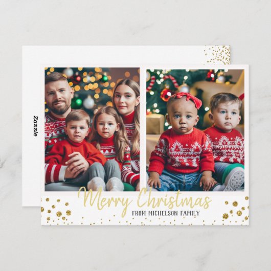 Gouden Familie Foto Kerstmis Kaart (Voorkant / Achterkant)