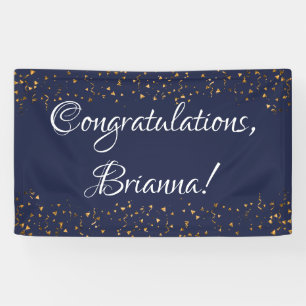 Gouden Faux Confetti, Donkermarineblauw Gefelicite Spandoek