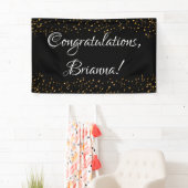 Gouden Faux Confetti op zwart Gefeliciteerd Spandoek (Insitu)