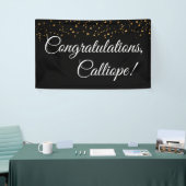 Gouden Faux Confetti Wit op Zwart Gefeliciteerd Spandoek (Beurs)