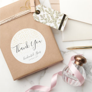 Gouden Faux Folie Confetti "Dank u" Sticker