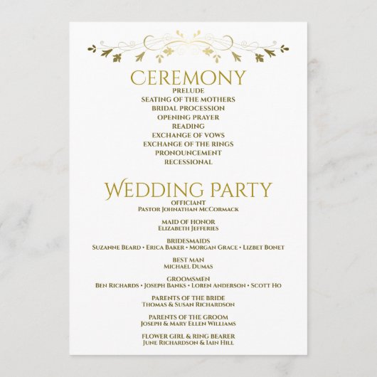 Gouden Faux Folie Elegant huwelijksprogramma Programma (Achterkant)