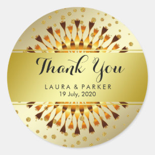 Gouden Faux Folie Glitter Dank u Bruiloft Bloemen Ronde Sticker