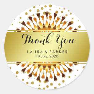Gouden Faux Folie Glitter Dank u Bruiloft Bloemen Ronde Sticker