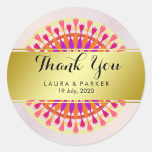 Gouden Faux Folie Glitter Dank u Bruiloft Bloemen Ronde Sticker