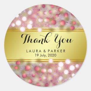 Gouden Faux Folie Glitter Dank u Bruiloft Confetti Ronde Sticker