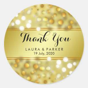 Gouden Faux Folie Glitter Dank u Bruiloft Confetti Ronde Sticker