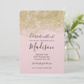 Gouden Faux Glitter Blush Roze Sparkle Kaart (Staand voorkant)