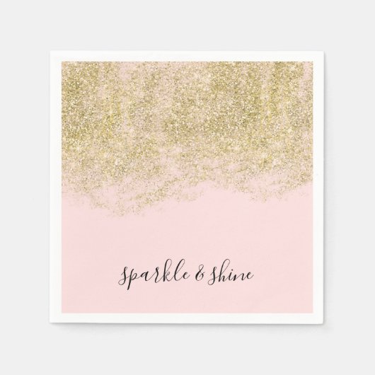 Gouden Faux Glitter Blush Roze Sparkle Servet (Voorkant)