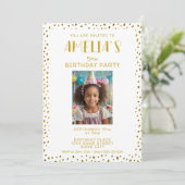 Gouden Faux Glitter Kinder Meisje Foto Verjaardag Kaart (Staand voorkant)