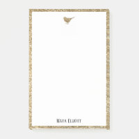Gouden Faux Glitter Vogel & Rand op Wit